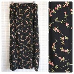 Vintage Black Pink Floral Maxi Skirt